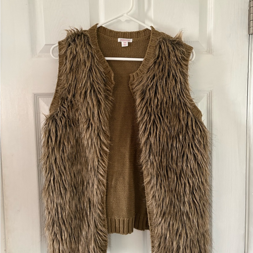 Brown Faux Fur Vest Xhilaration Medium Cozy Knit Back Boho Layering Fall Winter - Picture 6 of 6